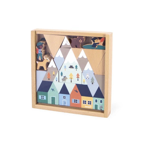 Wooden Blocks Set. Mountain Valley